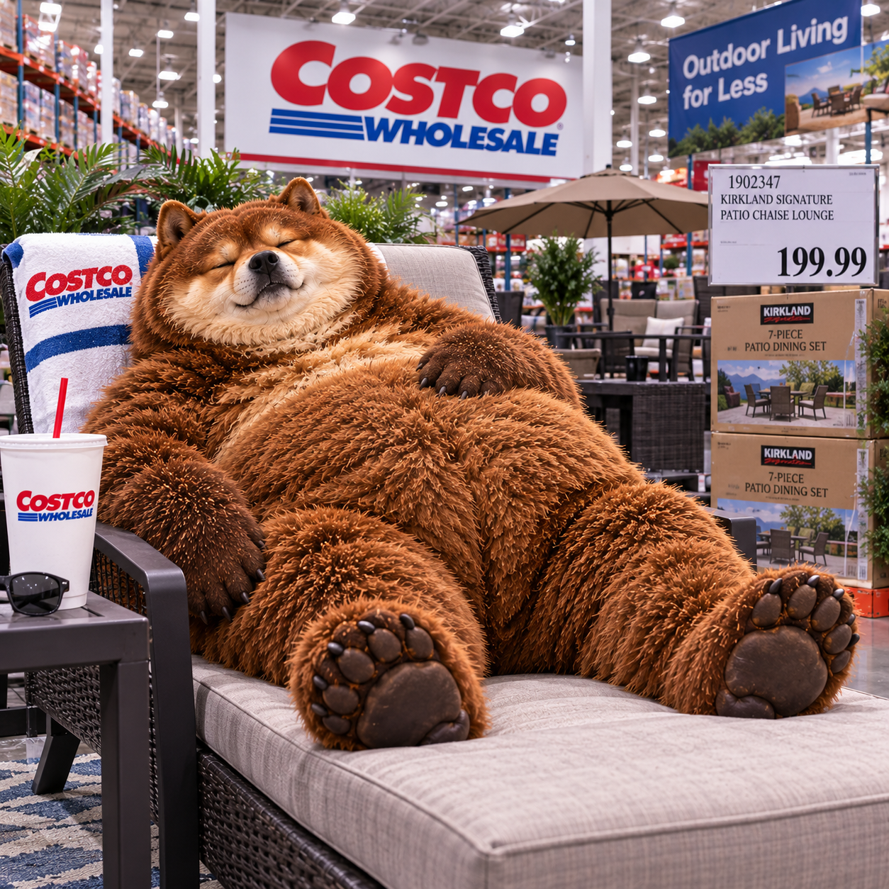 Bearinu relaxing on Costco lawn furniture