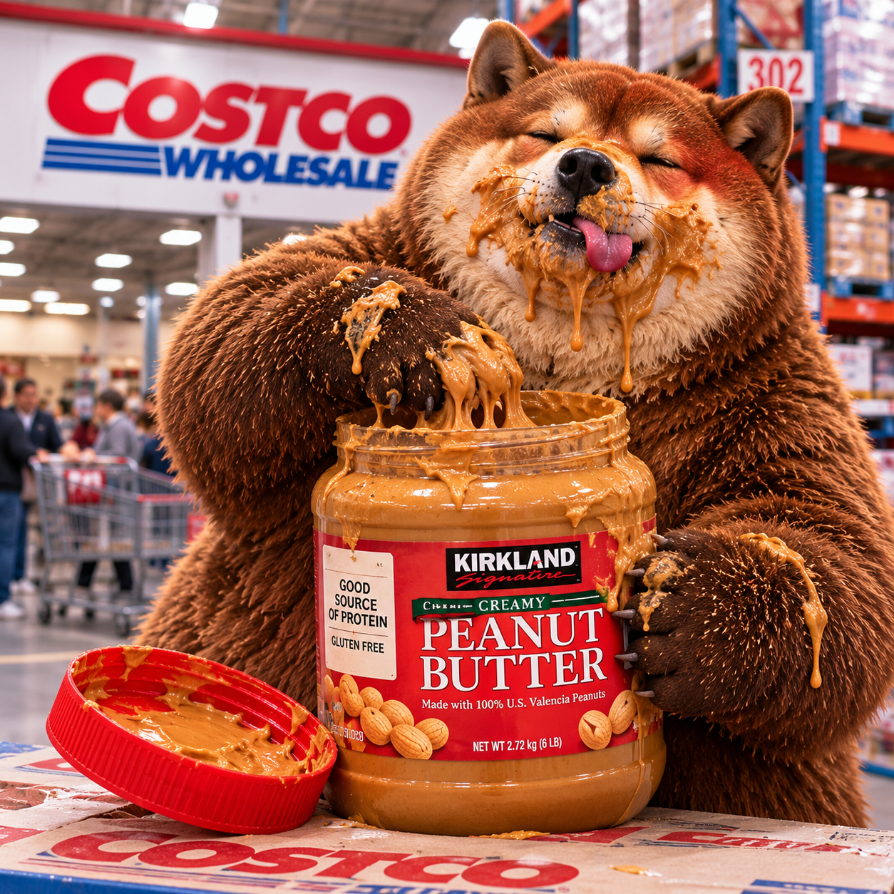 Bearinu eating peanut butter